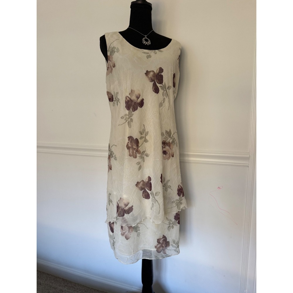 Vtg 90s Whimsigoth Dark Floral Layered slip Dress Size L Ethereal Fairycore